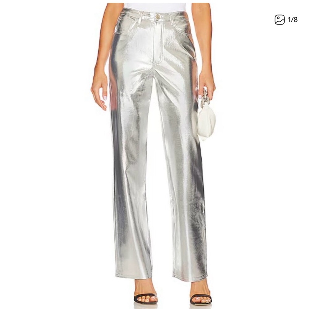 WeWoreWhat Silver Metallic Wide-Leg Pants